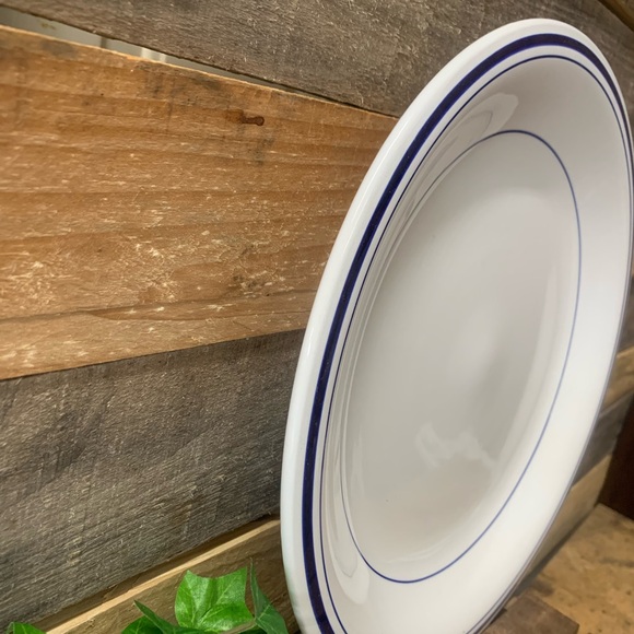 Round White with Blue Trim "At Home" Platter -  12” Round - Picture 3 of 5